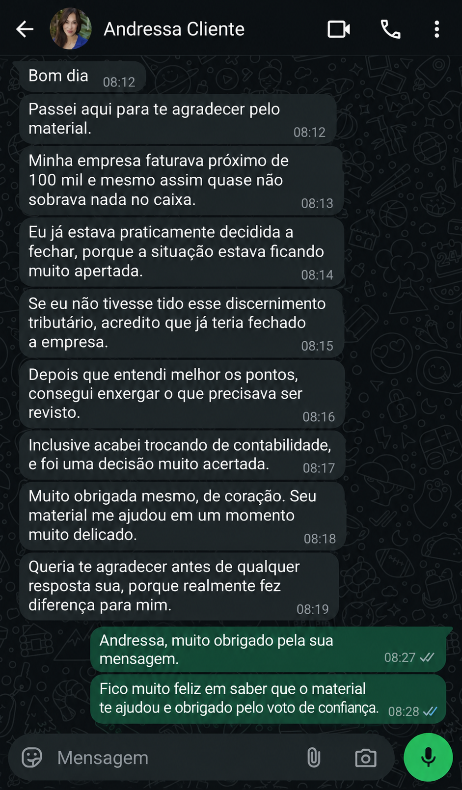 Conversa de WhatsApp com Andressa