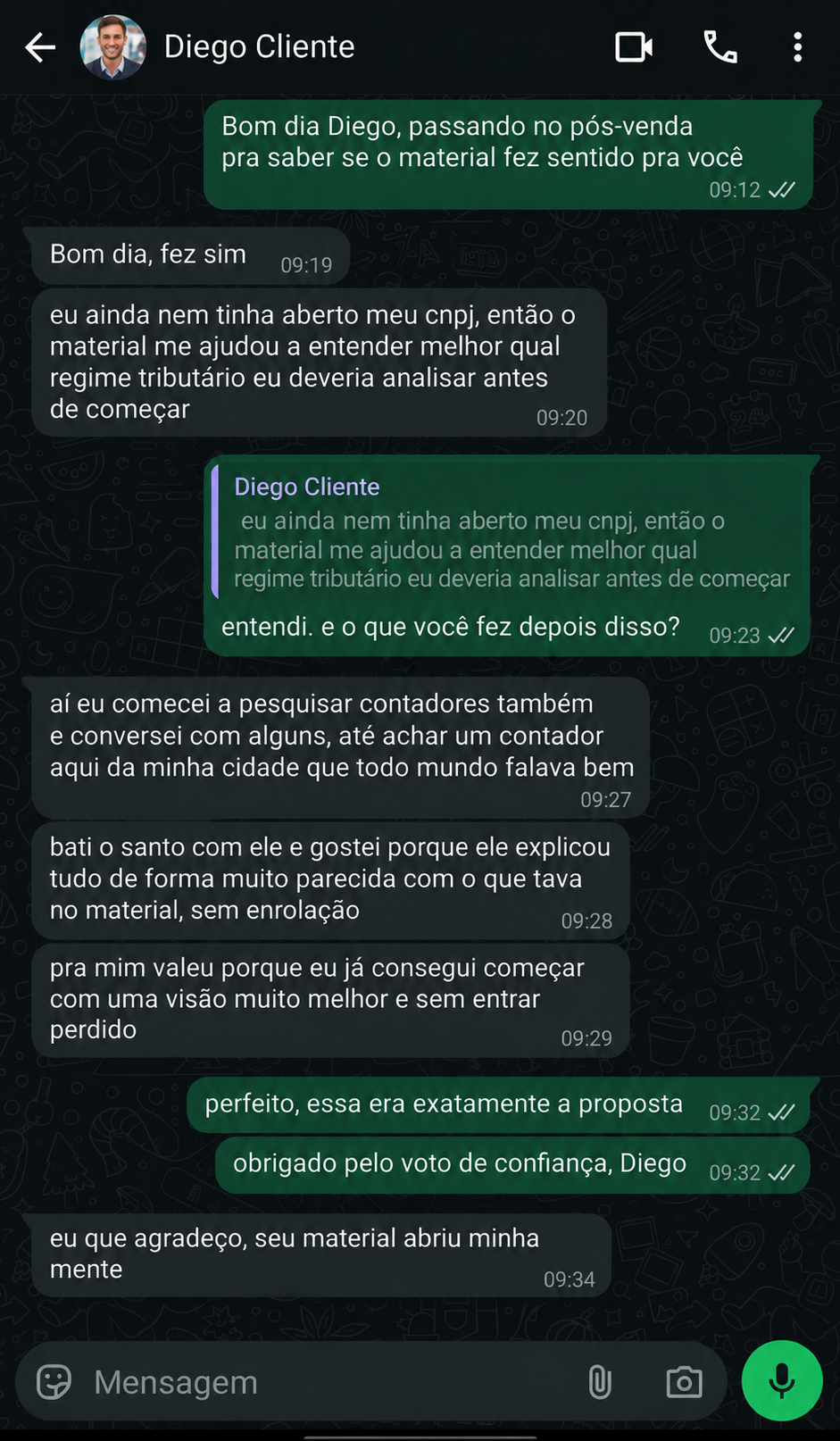 Conversa de WhatsApp com Diego
