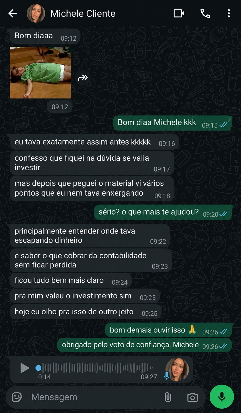 Conversa de WhatsApp com Michele